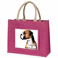 Boxer Dog With Love Large Pink Jute Shopping Bag