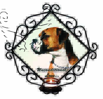 Boxer Dog With Love Wrought Iron Wall Art Candle Holder