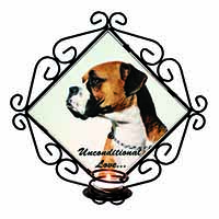 Boxer Dog With Love Wrought Iron Wall Art Candle Holder