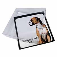 4x Boxer Dog With Love Picture Table Coasters Set in Gift Box