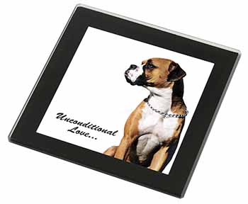 Boxer Dog With Love Black Rim High Quality Glass Coaster