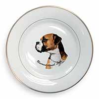 Boxer Dog With Love Gold Rim Plate Printed Full Colour in Gift Box