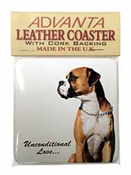 Boxer Dog With Love Single Leather Photo Coaster