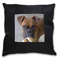 Red Boxer Dog Black Satin Feel Scatter Cushion