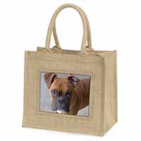 Red Boxer Dog Natural/Beige Jute Large Shopping Bag