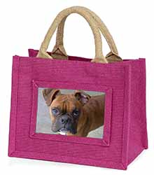 Red Boxer Dog Little Girls Small Pink Jute Shopping Bag