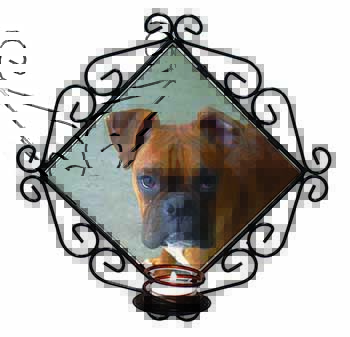 Red Boxer Dog Wrought Iron Wall Art Candle Holder