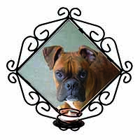 Red Boxer Dog Wrought Iron Wall Art Candle Holder