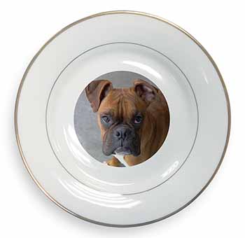 Red Boxer Dog Gold Rim Plate Printed Full Colour in Gift Box
