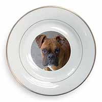 Red Boxer Dog Gold Rim Plate Printed Full Colour in Gift Box