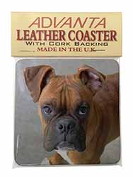 Red Boxer Dog Single Leather Photo Coaster