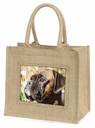 Brindle Boxer Dog Natural/Beige Jute Large Shopping Bag