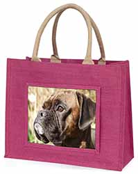 Brindle Boxer Dog Large Pink Jute Shopping Bag