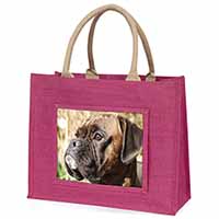 Brindle Boxer Dog Large Pink Jute Shopping Bag