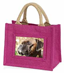 Brindle Boxer Dog Little Girls Small Pink Jute Shopping Bag