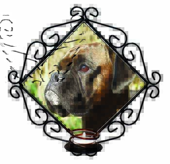 Brindle Boxer Dog Wrought Iron Wall Art Candle Holder