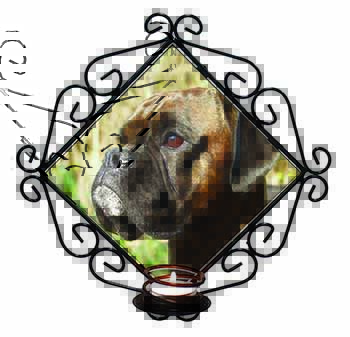 Brindle Boxer Dog Wrought Iron Wall Art Candle Holder
