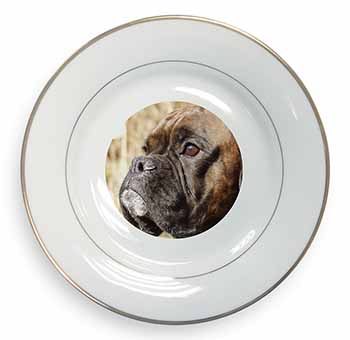 Brindle Boxer Dog Gold Rim Plate Printed Full Colour in Gift Box