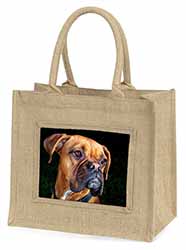 Boxer Dog Natural/Beige Jute Large Shopping Bag