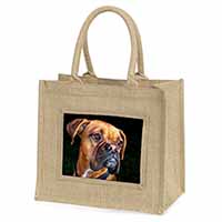 Boxer Dog Natural/Beige Jute Large Shopping Bag