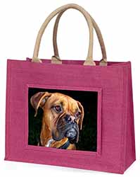 Boxer Dog Large Pink Jute Shopping Bag