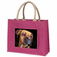 Boxer Dog Large Pink Jute Shopping Bag