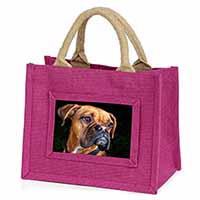 Boxer Dog Little Girls Small Pink Jute Shopping Bag