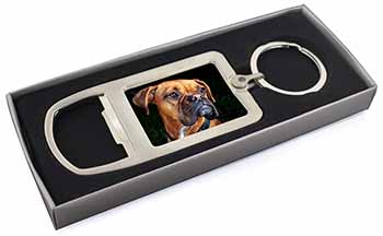 Boxer Dog Chrome Metal Bottle Opener Keyring in Box