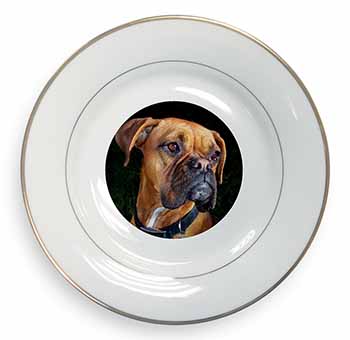 Boxer Dog Gold Rim Plate Printed Full Colour in Gift Box