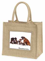 Boxer Dog-Love Natural/Beige Jute Large Shopping Bag