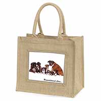 Boxer Dog-Love Natural/Beige Jute Large Shopping Bag