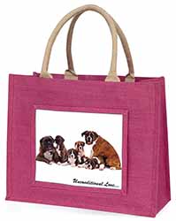 Boxer Dog-Love Large Pink Jute Shopping Bag
