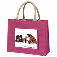 Boxer Dog-Love Large Pink Jute Shopping Bag