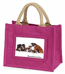 Boxer Dog-Love Little Girls Small Pink Jute Shopping Bag