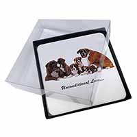 4x Boxer Dog-Love Picture Table Coasters Set in Gift Box