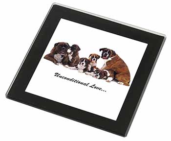Boxer Dog-Love Black Rim High Quality Glass Coaster