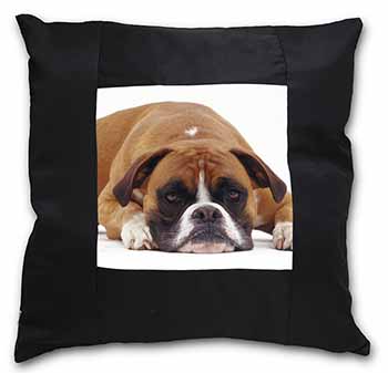 Red and White Boxer Dog Black Satin Feel Scatter Cushion