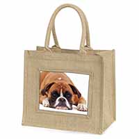 Red and White Boxer Dog Natural/Beige Jute Large Shopping Bag