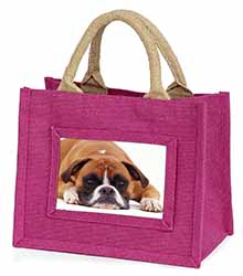 Red and White Boxer Dog Little Girls Small Pink Jute Shopping Bag