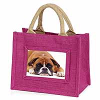 Red and White Boxer Dog Little Girls Small Pink Jute Shopping Bag