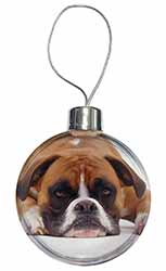 Red and White Boxer Dog Christmas Bauble