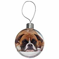 Red and White Boxer Dog Christmas Bauble