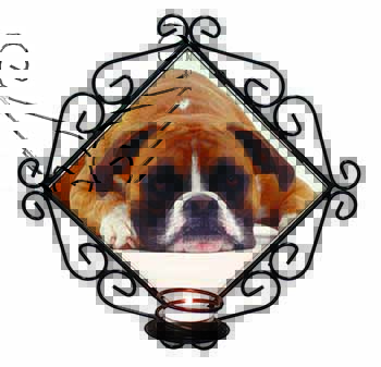 Red and White Boxer Dog Wrought Iron Wall Art Candle Holder