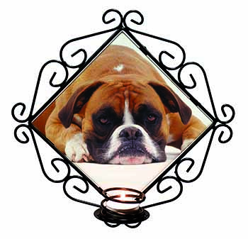 Red and White Boxer Dog Wrought Iron Wall Art Candle Holder