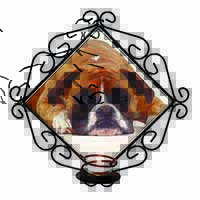 Red and White Boxer Dog Wrought Iron Wall Art Candle Holder
