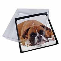 4x Red and White Boxer Dog Picture Table Coasters Set in Gift Box