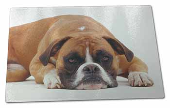 Large Glass Cutting Chopping Board Red and White Boxer Dog