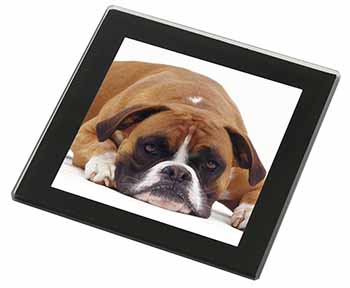 Red and White Boxer Dog Black Rim High Quality Glass Coaster