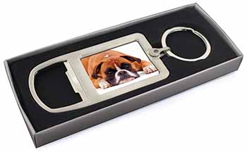 Red and White Boxer Dog Chrome Metal Bottle Opener Keyring in Box