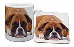 Red and White Boxer Dog Mug and Coaster Set